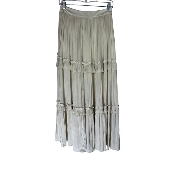 NWT Aqua Cream Ivory A-line Silky Satin Side Zipper Ruffled Maxi Skirt Size S - Picture 1 of 9